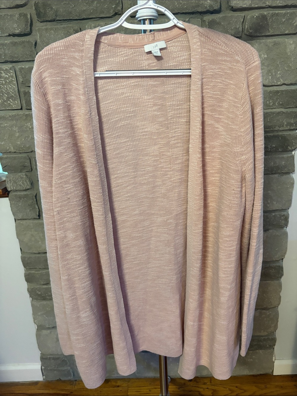 J.Jill Blush Pink Open Front Cardigan L Long Duster Lightweight Knit